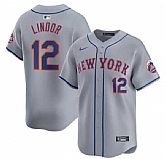 Men's New York Mets #12 Francisco Lindor 2024 Gray Away Limited Stitched Baseball Jersey Dzhi,baseball caps,new era cap wholesale,wholesale hats