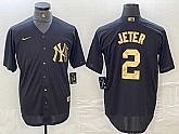 Men's New York Yankees #2 Derek Jeter Black Gold Cool Base Stitched Jersey,baseball caps,new era cap wholesale,wholesale hats