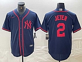 Men's New York Yankees #2 Derek Jeter Navy Red Fashion Cool Base Jersey,baseball caps,new era cap wholesale,wholesale hats