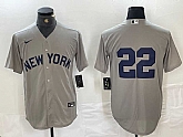 Men's New York Yankees #22 Juan Soto 2021 Grey Field of Dreams Cool Base Stitched Baseball Jersey,baseball caps,new era cap wholesale,wholesale hats