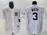 Men's New York Yankees #3 Babe Ruth Name White With Patch 2024 Cool Base Stitched Jersey,baseball caps,new era cap wholesale,wholesale hats