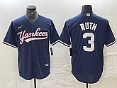 Men's New York Yankees #3 Babe Ruth Navy Cool Base Stitched Baseball Jersey,baseball caps,new era cap wholesale,wholesale hats
