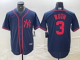 Men's New York Yankees #3 Babe Ruth Navy Red Fashion Cool Base Jersey,baseball caps,new era cap wholesale,wholesale hats