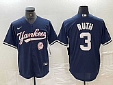 Men's New York Yankees #3 Babe Ruth Navy With Patch Cool Base Stitched Baseball Jersey,baseball caps,new era cap wholesale,wholesale hats