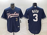 Men's New York Yankees #3 Babe Ruth Number Navy Cool Base Stitched Baseball Jersey,baseball caps,new era cap wholesale,wholesale hats