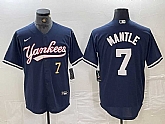 Men's New York Yankees #7 Mickey Mantle Number Navy With Patch Cool Base Stitched Baseball Jersey,baseball caps,new era cap wholesale,wholesale hats