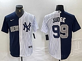 Men's New York Yankees #99 Aaron Judge Navy White Split Stitched Baseball Jersey Dzhi,baseball caps,new era cap wholesale,wholesale hats