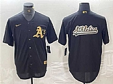 Men's Oakland Athletics Black Gold Team Big Logo Cool Base Stitched Baseball Jerseys