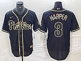 Men's Philadelphia Phillies #3 Bryce Harper Black Gold Cool Base Stitched Baseball Jersey,baseball caps,new era cap wholesale,wholesale hats