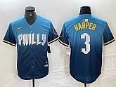 Men's Philadelphia Phillies #3 Bryce Harper Blue 2024 City Connect Limited Stitched Jersey,baseball caps,new era cap wholesale,wholesale hats