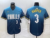 Men's Philadelphia Phillies #3 Bryce Harper Number Blue 2024 City Connect Limited Stitched Jersey,baseball caps,new era cap wholesale,wholesale hats