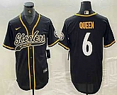 Men's Pittsburgh Steelers #6 Patrick Queen Black With Patch Cool Base Stitched Baseball Jersey,baseball caps,new era cap wholesale,wholesale hats