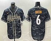 Men's Pittsburgh Steelers #6 Patrick Queen Camo With Patch Cool Base Stitched Baseball Jersey