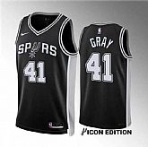 Men's San Antonio Spurs #41 Raiquan Gray Black 2022-23 Icon Edition Stitched Basketball Jersey Dzhi