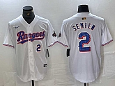 Men's Texas Rangers #2 Marcus Semien Number White 2023 World Series Champions Cool Base Jersey,baseball caps,new era cap wholesale,wholesale hats