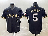 Men's Texas Rangers #5 Corey Seager Number Black Gold Cool Base Stitched Baseball Jersey,baseball caps,new era cap wholesale,wholesale hats