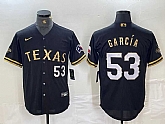 Men's Texas Rangers #53 Adolis Garcia Black Gold Cool Base Stitched Baseball Jersey