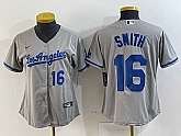 Women's Los Angeles Dodgers #16 Will Smith Gray Alternate Player Number Team Logo Cool Base Jerseys,baseball caps,new era cap wholesale,wholesale hats