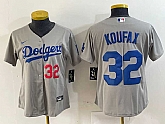 Women's Los Angeles Dodgers #32 Sandy Koufax Number Grey Cool Base Stitched Jersey,baseball caps,new era cap wholesale,wholesale hats