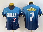 Women's Philadelphia Phillies #7 Trea Turner Number Blue 2024 City Connect Limited Stitched Jersey,baseball caps,new era cap wholesale,wholesale hats