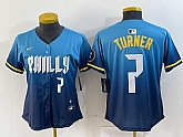 Women's Philadelphia Phillies #7 Trea Turner Number Blue 2024 City Connect Limited Stitched Jerseys,baseball caps,new era cap wholesale,wholesale hats