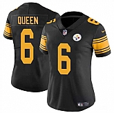 Women's Pittsburgh Steelers #6 Patrick Queen Black Color Rush Football Stitched Jersey Dzhi