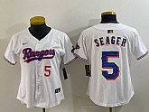 Women's Texas Rangers #5 Corey Seager Number White 2024 Gold Collection Limited Cool Base Jerseys,baseball caps,new era cap wholesale,wholesale hats