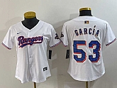 Women's Texas Rangers #53 Adolis Garcia White 2024 Gold Collection Limited Cool Base Jersey,baseball caps,new era cap wholesale,wholesale hats