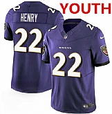 Youth Baltimore Ravens #22 Derrick Henry Purple 2023 F.U.S.E. Football Stitched Jersey Dzhi