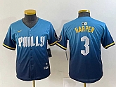 Youth Philadelphia Phillies #3 Bryce Harper Blue 2024 City Connect Limited Stitched Jersey,baseball caps,new era cap wholesale,wholesale hats