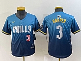 Youth Philadelphia Phillies #3 Bryce Harper Number Blue 2024 City Connect Limited Stitched Jersey,baseball caps,new era cap wholesale,wholesale hats