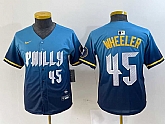 Youth Philadelphia Phillies #45 Zack Wheeler Blue 2024 City Player Number Cool Base Stitched Jersey,baseball caps,new era cap wholesale,wholesale hats
