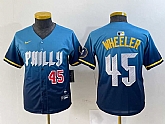 Youth Philadelphia Phillies #45 Zack Wheeler Blue 2024 City Player Number Cool Base Stitched Jerseys