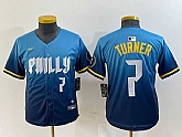 Youth Philadelphia Phillies #7 Trea Turner Number Blue 2024 City Connect Limited Stitched Jerseys,baseball caps,new era cap wholesale,wholesale hats