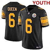 Youth Pittsburgh Steelers #6 Patrick Queen Black Color Rush Limited Football Stitched Jersey Dzhi