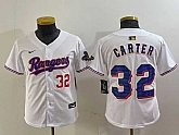 Youth Texas Rangers #32 Evan Carter Number White 2024 Gold Collection Limited Cool Base Jersey,baseball caps,new era cap wholesale,wholesale hats