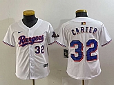 Youth Texas Rangers #32 Evan Carter Number White 2024 Gold Collection Limited Cool Base Jerseys,baseball caps,new era cap wholesale,wholesale hats