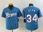 Youth Texas Rangers #34 Nolan Ryan Light Blue Team Logo Cool Base Jersey,baseball caps,new era cap wholesale,wholesale hats