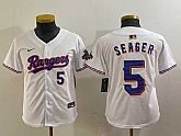 Youth Texas Rangers #5 Corey Seager Number White 2024 Gold Collection Limited Cool Base Jersey,baseball caps,new era cap wholesale,wholesale hats
