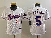 Youth Texas Rangers #5 Corey Seager Number White 2024 Gold Collection Limited Cool Base Jerseys,baseball caps,new era cap wholesale,wholesale hats