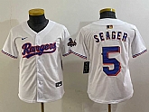Youth Texas Rangers #5 Corey Seager White 2024 Gold Collection Limited Cool Base Jersey,baseball caps,new era cap wholesale,wholesale hats