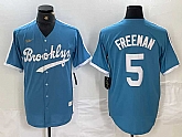 Men's Brooklyn Dodgers #5 Freddie Freeman Light Blue Cooperstown Collection Cool Base Jersey,baseball caps,new era cap wholesale,wholesale hats