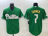 Men's Philadelphia Phillies #7 Trea Turner Kelly Green Cool Base Jersey,baseball caps,new era cap wholesale,wholesale hats