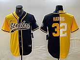 Men's Pittsburgh Steelers #22 Najee Harris Yellow Black Split With Patch Cool Base Stitched Baseball Jersey Dzhi