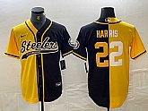 Men's Pittsburgh Steelers #32 Franco Harris Yellow Black Split With Patch Cool Base Stitched Baseball Jersey Dzhi