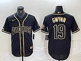 Men's San Diego Padres #19 Tony Gwynn Black Gold Cool Base Jersey,baseball caps,new era cap wholesale,wholesale hats