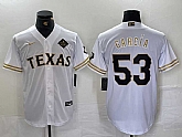 Men's Texas Rangers #53 Adolis Garcia White Gold Cool Base Stitched Baseball Jersey,baseball caps,new era cap wholesale,wholesale hats