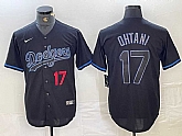 Mens Los Angeles Dodgers #17 Shohei Ohtani Number Lights Out Black Fashion Stitched Cool Base Nike Jersey