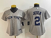 Women's New York Yankees #2 Derek Jeter Name 2021 Grey Field of Dreams Cool Base Stitched Jersey,baseball caps,new era cap wholesale,wholesale hats