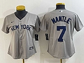 Women's New York Yankees #7 Mickey Mantle Name 2021 Grey Field of Dreams Cool Base Stitched Jersey,baseball caps,new era cap wholesale,wholesale hats